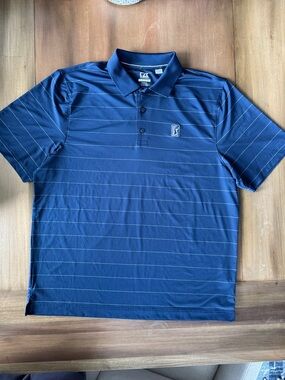 Cutter & Buck Navy Polo with Thin White Stripes